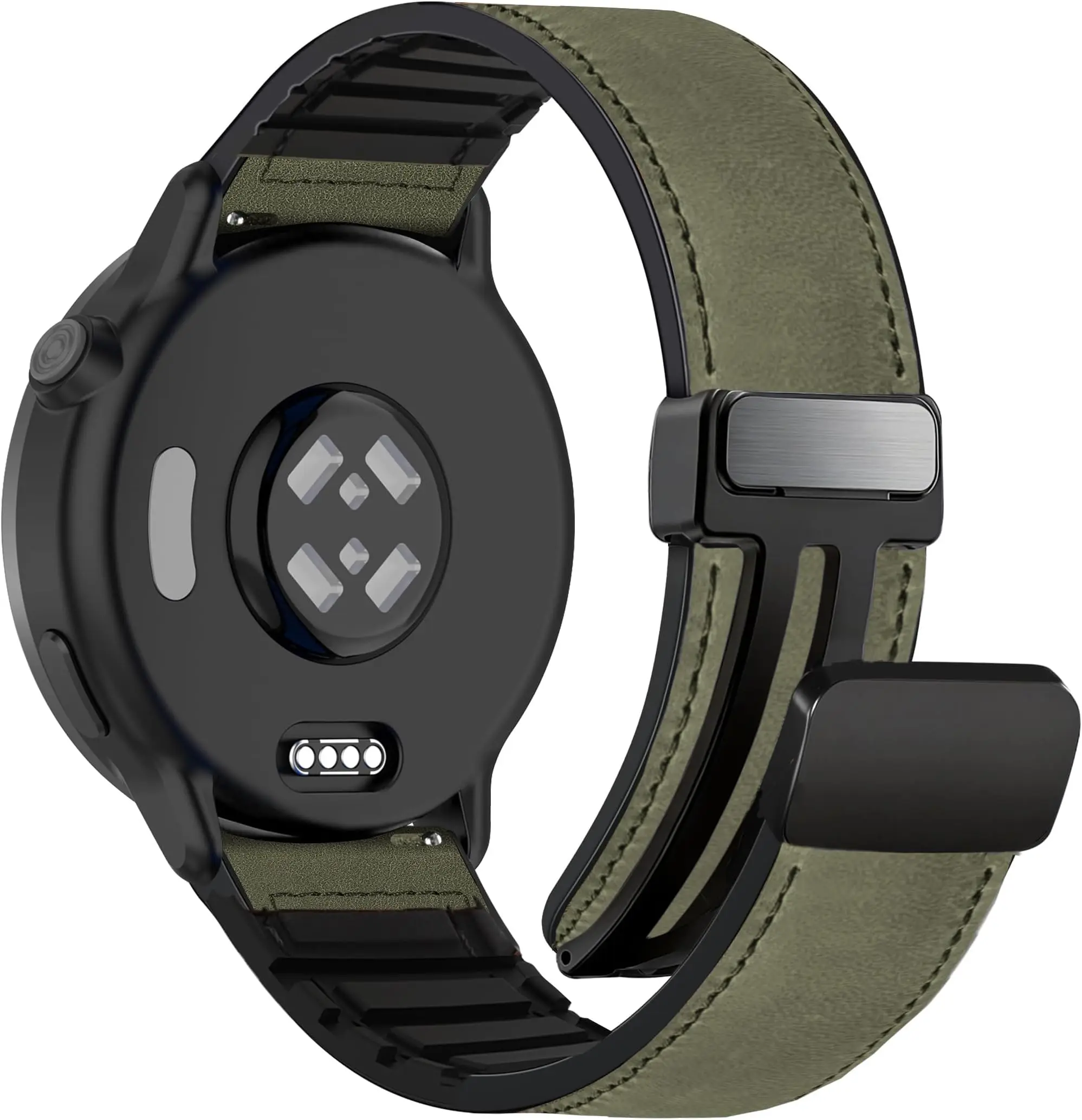 Magnetic Leather-Silicone Hybrid Watch Band