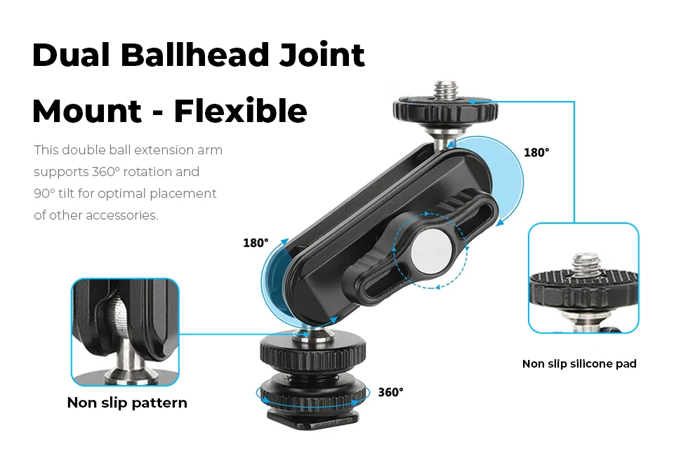 Ball Head Extension Arm With Cold Shoe Mount 1/4'' Screw for DSLR Camera Monit