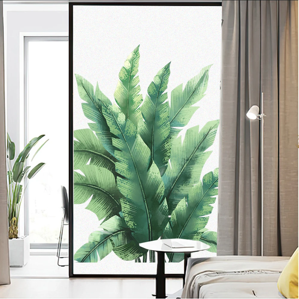 Window Film Tropical Leaves Static Cling Frosted Privacy Glass No Glue Stickers 
