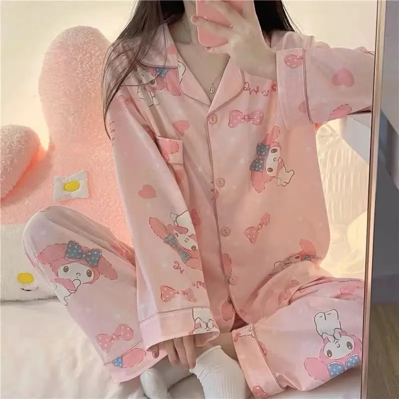 Sanrio Hello Kitty Summer Cute Pajamas Pant Women Y2k Japanese Sweets  Sleepwear Female Print Loungewear Home Clothes Suit 2023