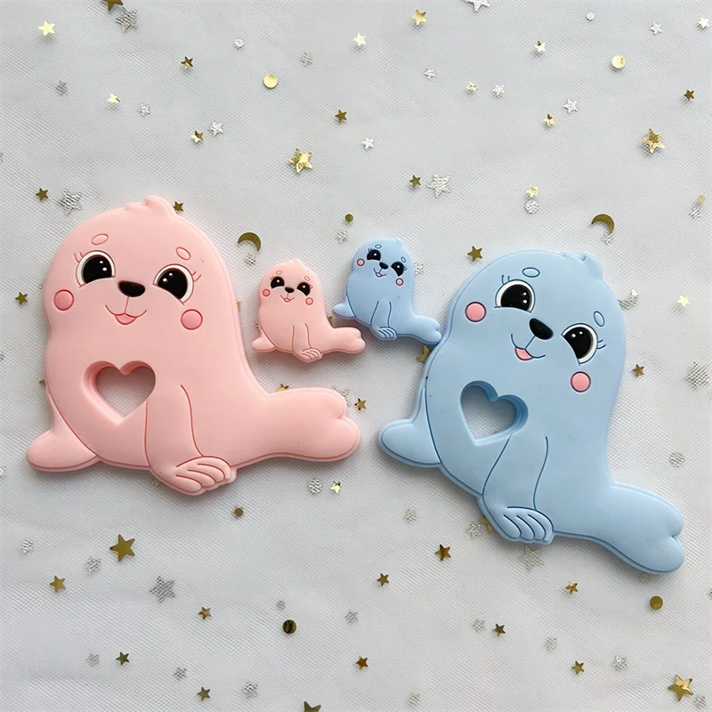 1/10pcs 귀여운 바다 사자 실리콘 구슬 식품 학년 Teether  동물 BPA 무료  젖니가 남 장난감 젖꼭지 체인 액세서리