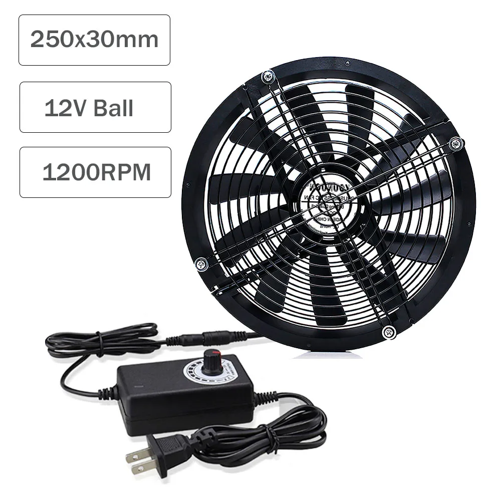 冷却ファン,250mm,25cm,12v dc,250x30mmメスPC,速度コントローラー付き