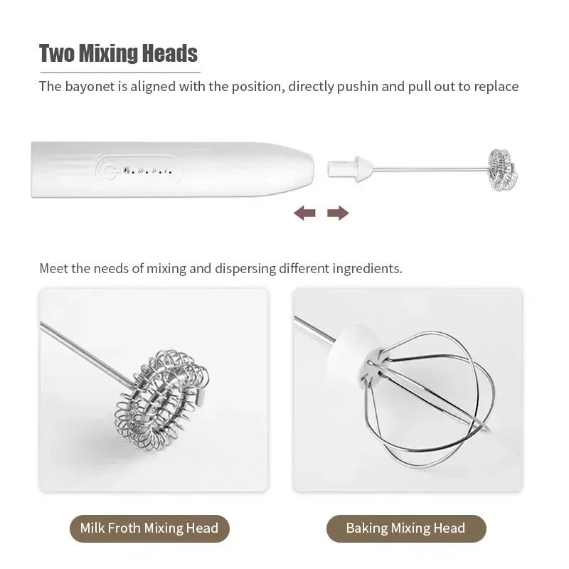Milk Frother Egg Beater Electric Milk Frother 2 in 1 USB Rechargeable Electric Egg Beater Whisk Coffee Mixer Double Heads Milk Frothers Baking Stirrer Kitchen Gadgets