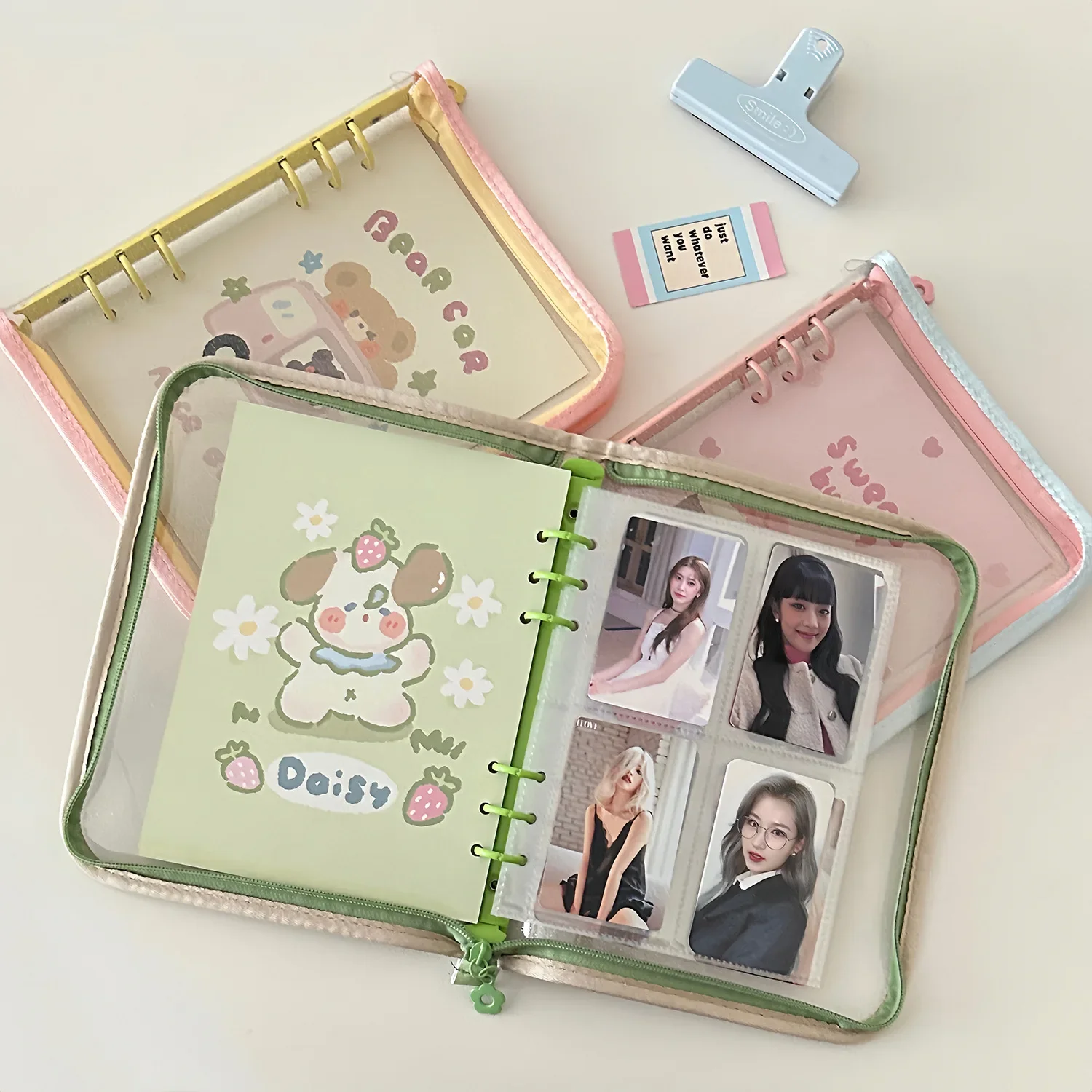 A5 Color Block Zipper Binder for Photocards and Postcards Organizer