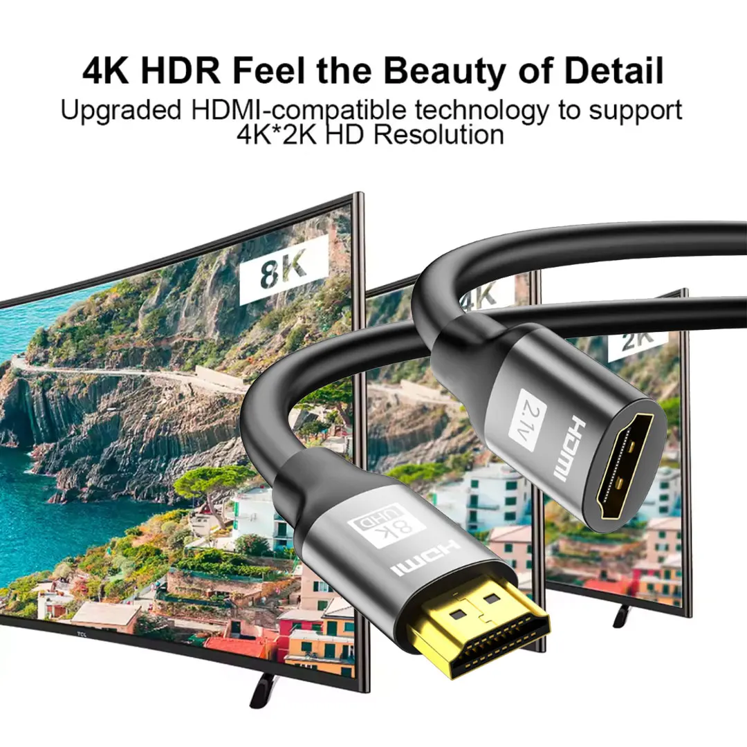 8K 60Hz 연장 케이블 4K@120Hz 고속 48Gbps 2.1 PS5/XBox 노트북 HDTV Projec.0.5M/1M/1.5M용 남성-여성 커넥터.