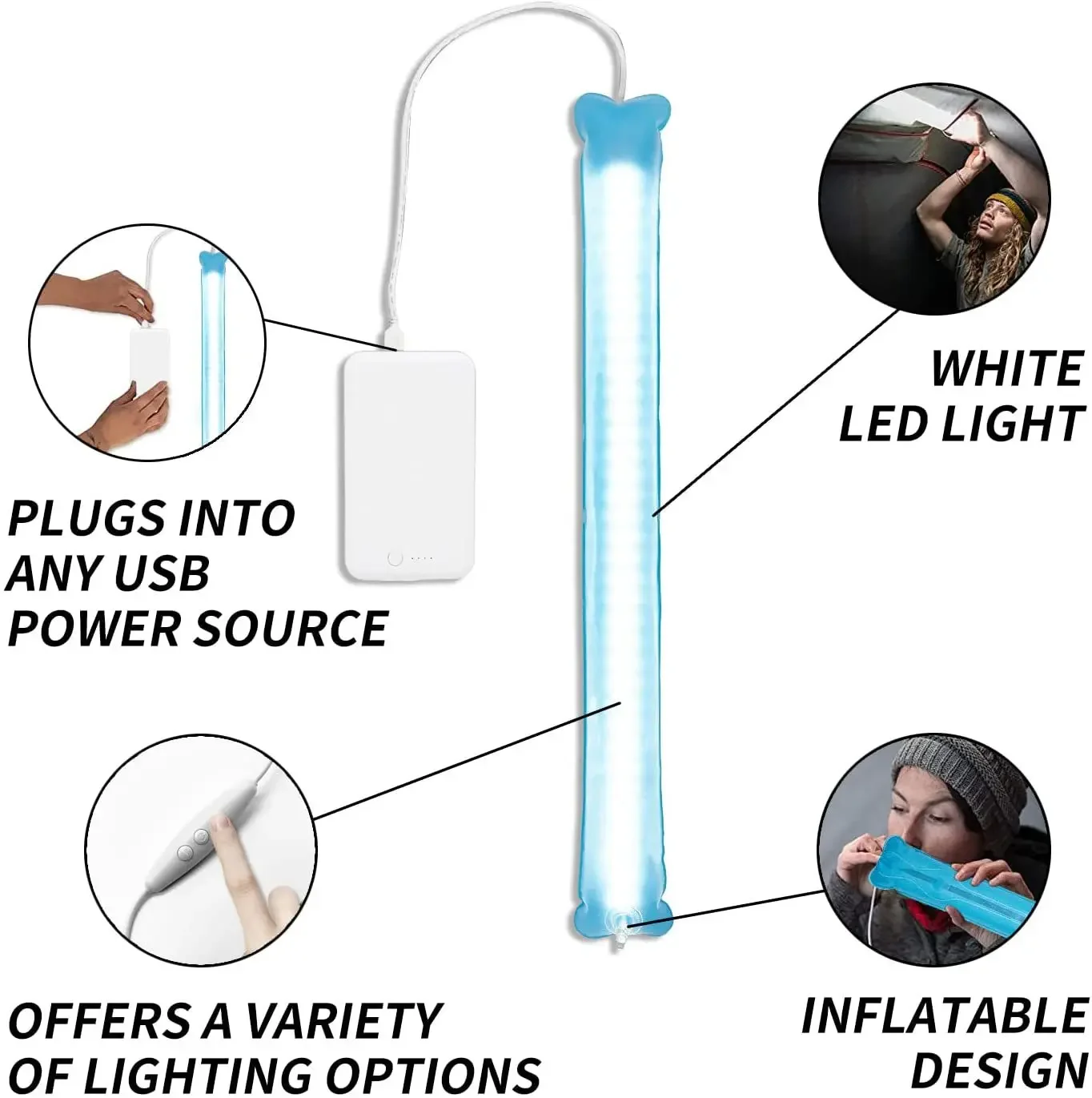 Camping Light Camping Lamp Camping Lantern USB Plug Foldable Inflatable Waterproof Led Tube For Outdoor Tent