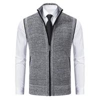 #4869 Autumn Winter Knitwear Sweater Vest Men Zipper Stand Collar Solid Color Outerwear Knitted Vest Man Cardigan Waistcoat Warm 2
