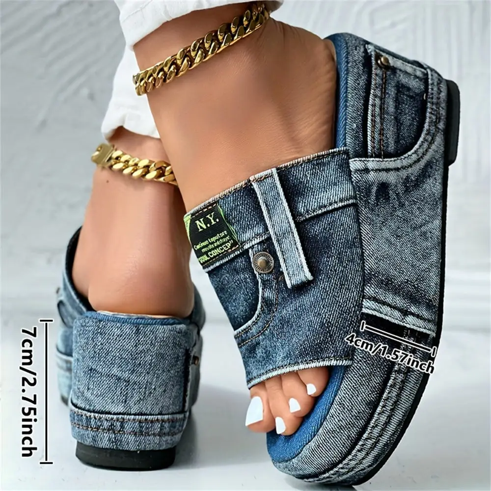 Women's Denim Platform Sandals Casual Wedges Heeled Summer Slides_voghion.com