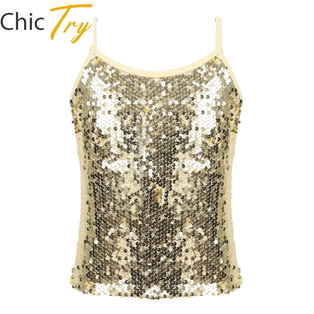 

Kids Girls Sequin Tank Tops Jazz Modern Dance Camisole Tops Satge Performance Dance Costume Sparkly Sports Tank Vest