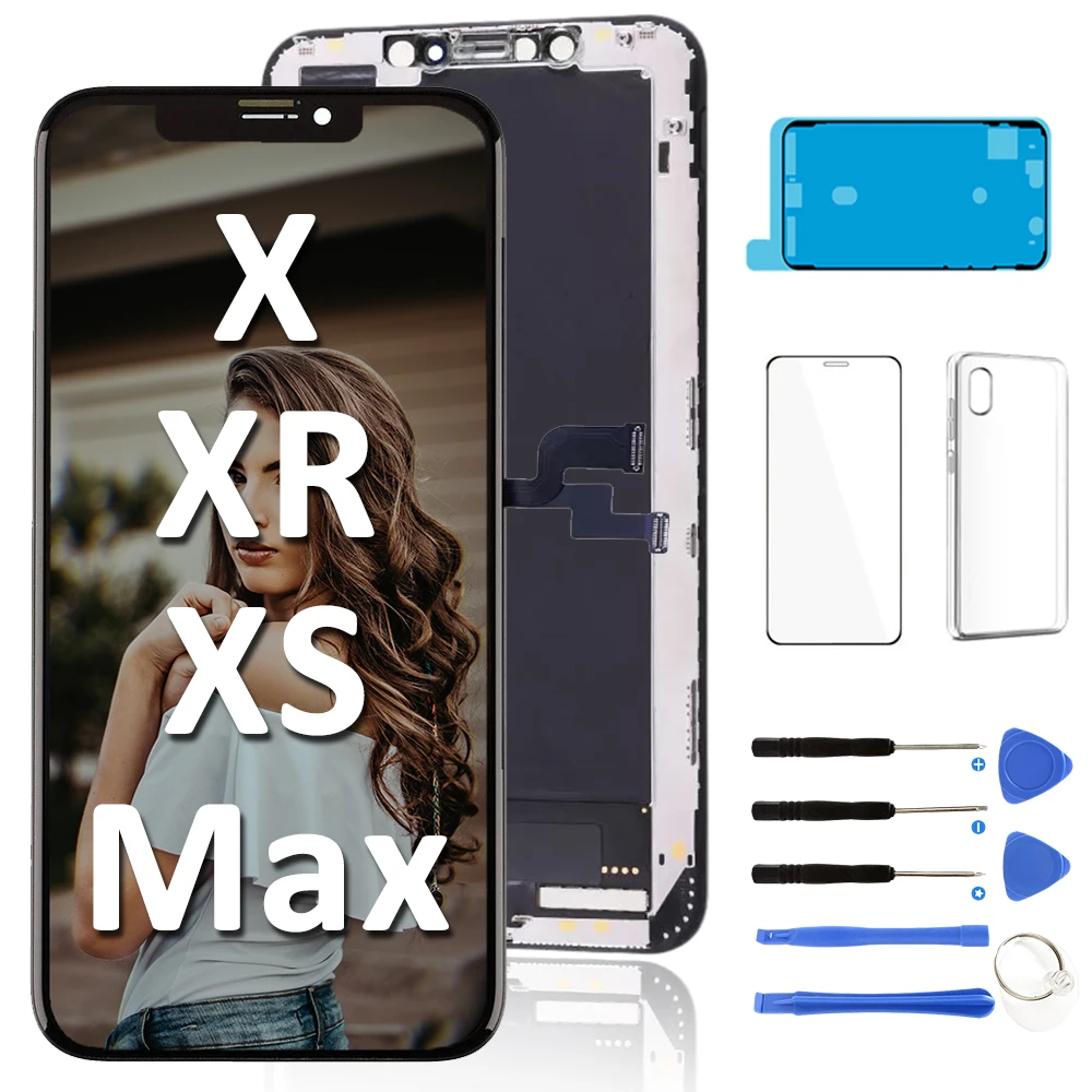 

Display For iPhone X XS XR Max 11 Screen Assembly Complete LCD Replacement Kit Incell Hard Soft OLED True Tone AAA+Tools Kit