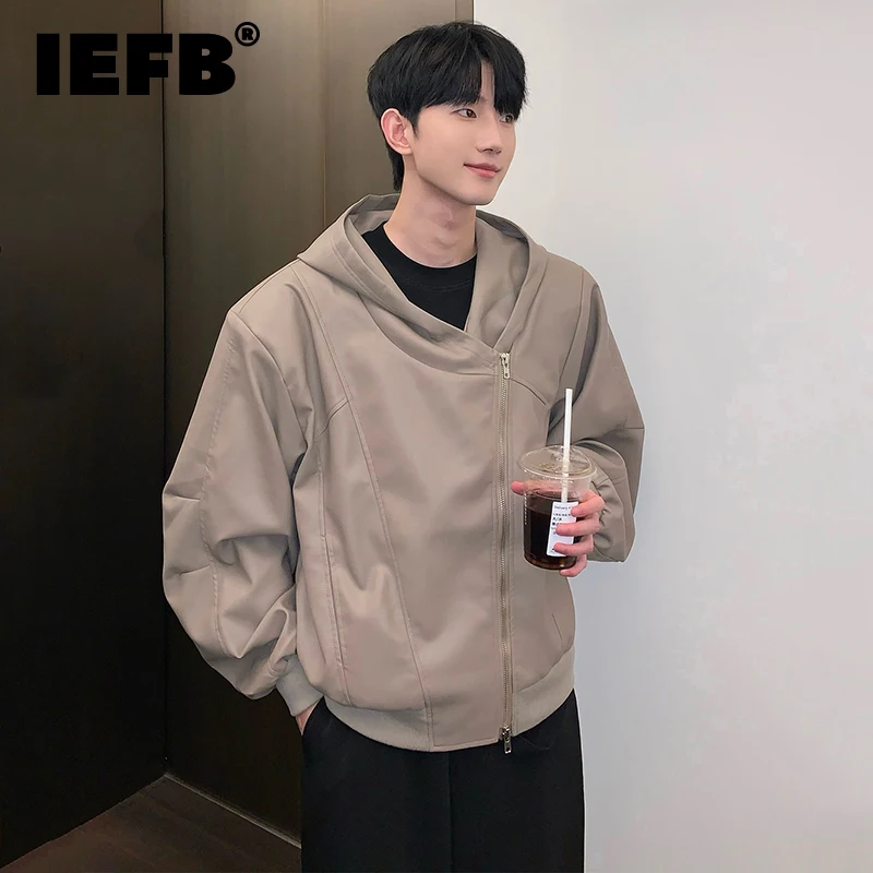 

IEFB Niche Irregular Design Hooded Leather Jacket Men's Highend Shoulder Pad Baseball Jacket Fashion Personality Male Top 9C2566