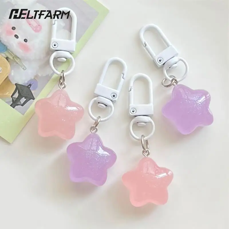 Jelly Pentagram Resin Keychain Stars Pendant Keyring for Girls Backpack Charm Headphone Case Accessories Creative Couple Gifts