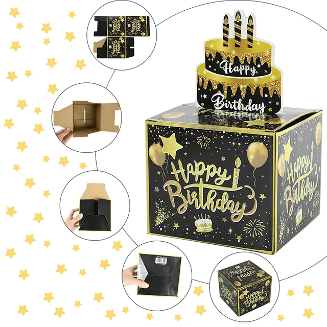 Salvadanaio A Sorpresa Per Compleanno - Scatola Regalo Per Soldi Fai Da Te - Nero E Oro Per Famiglia E Amici - Foto 8