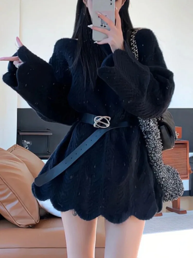 New Elegant Ladies Sweater One Shoulder Irregular Hollow Lace Long Sleeve Sexy Knitted Long Top