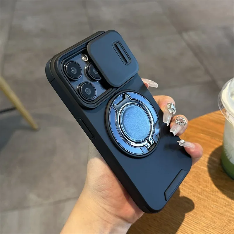 Luxurious Magsafe Wireless Charging Case with Magnetic Ring Bracket and Camera Protection