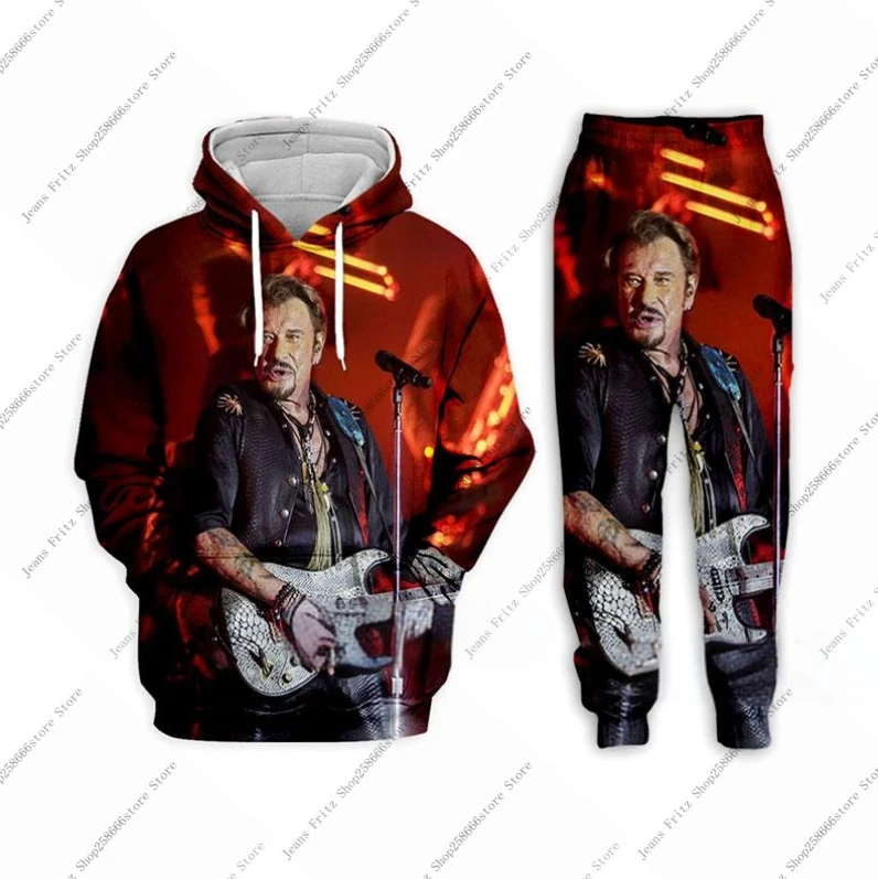 Johnny Hallyday 3d Print Hoodie Pants Suit Male Casual Sweashirt Pullover Men Tracksuit Set Fashion Men's Clothing 2Pcs Suits 4