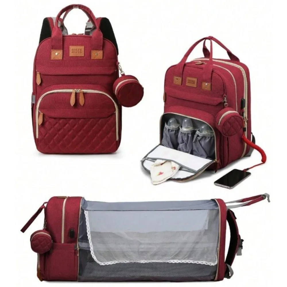 RsenFremior Large Diaper Bag with Changing Station Foldable Diaper Bag Backpack with Bed Diaper Insulated Pockets