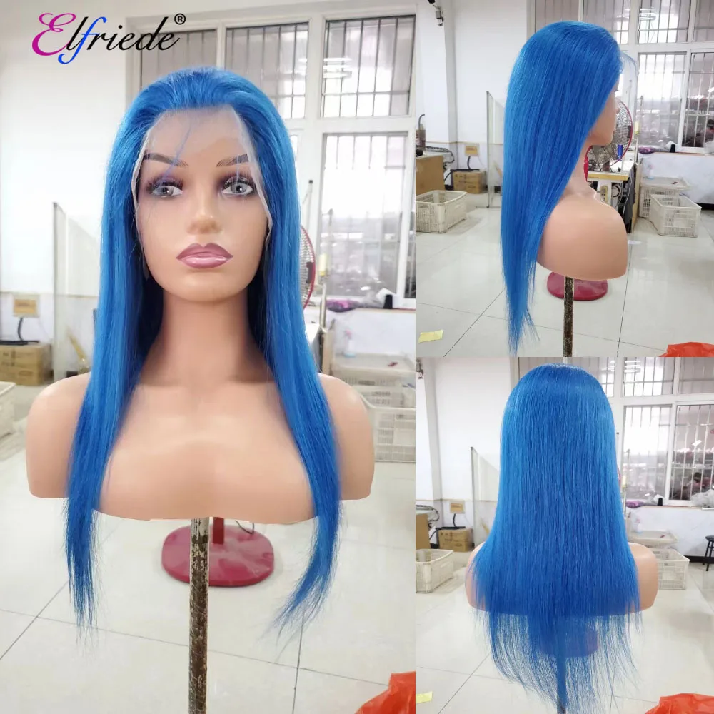 

Elfriede Straight #Azure Blue Lace Wigs for Women 4x4 Lace Closure 13X4 13X6 HD Lace Frontal Wig 100% Remy Human Hair Wigs