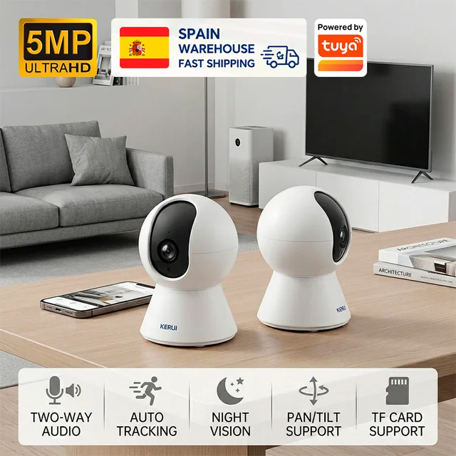 Caméra IP Kerui 8MP/5MP, 1/2/5 pièces, caméra PTZ intérieure, WiFi sans fil, compatible avec Tuya, caméra de surveillance, sécurité domestique, audio bidirectionnel 1