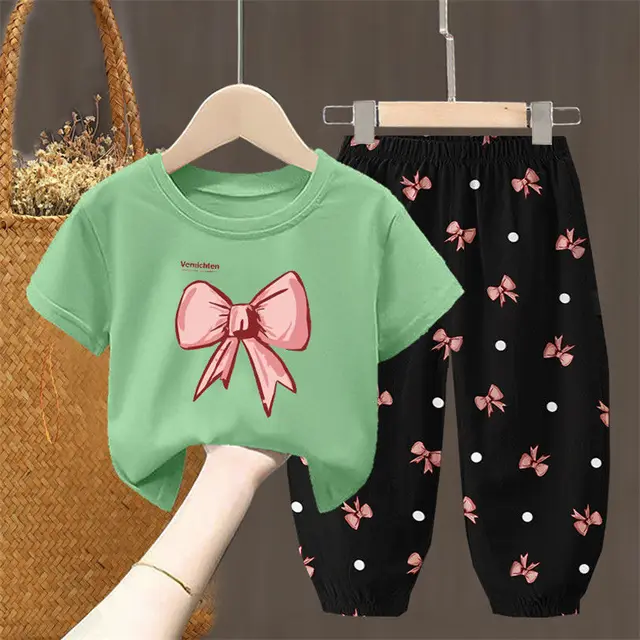 Conjuntos de verano, ropa para niños, ropa para niñas y niños pequeños, camiseta bonita a la moda, pantalones superiores, 2 uds., ropa para niñas - Imagen 5