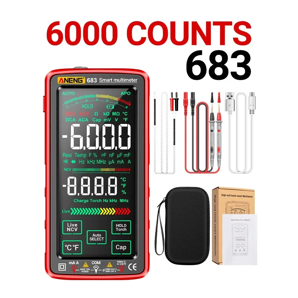 Digital Multimeter 6000 Counts NCV Tester 5-inch LCD Backlit Flashlight ANENG 682 683