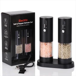 Rechargeable Electric Salt and Pepper Grinder with Adjustable Coarseness and Large Capacity (USB black set)