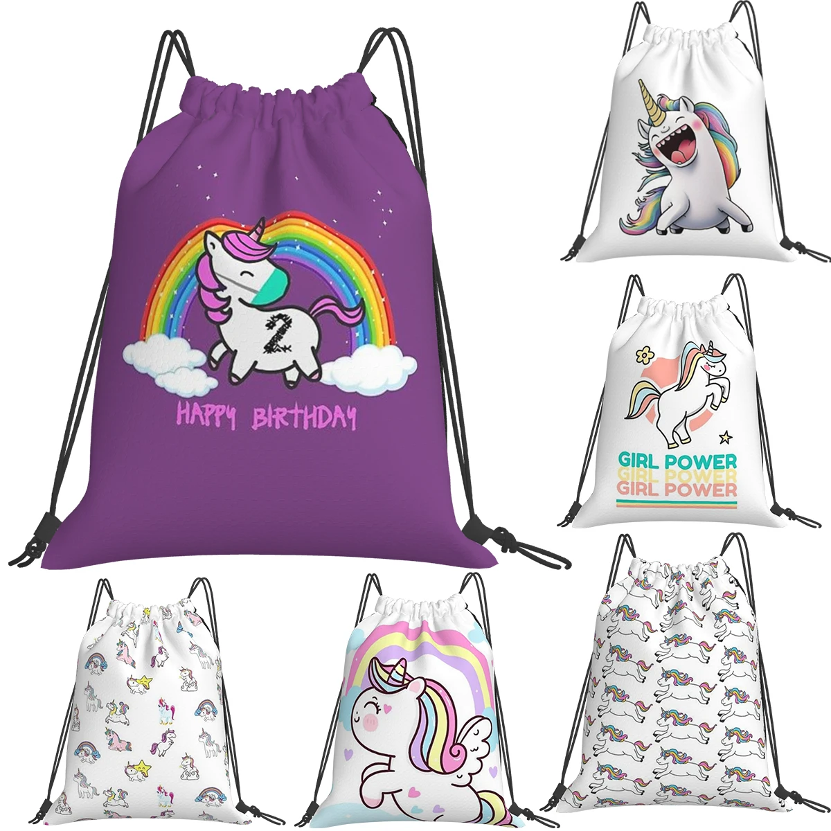 

Toddler Unicorn Backpacks Fashion Portable Drawstring Bags Drawstring Bundle Pocket Sundries Bag Book Bags For Travel School