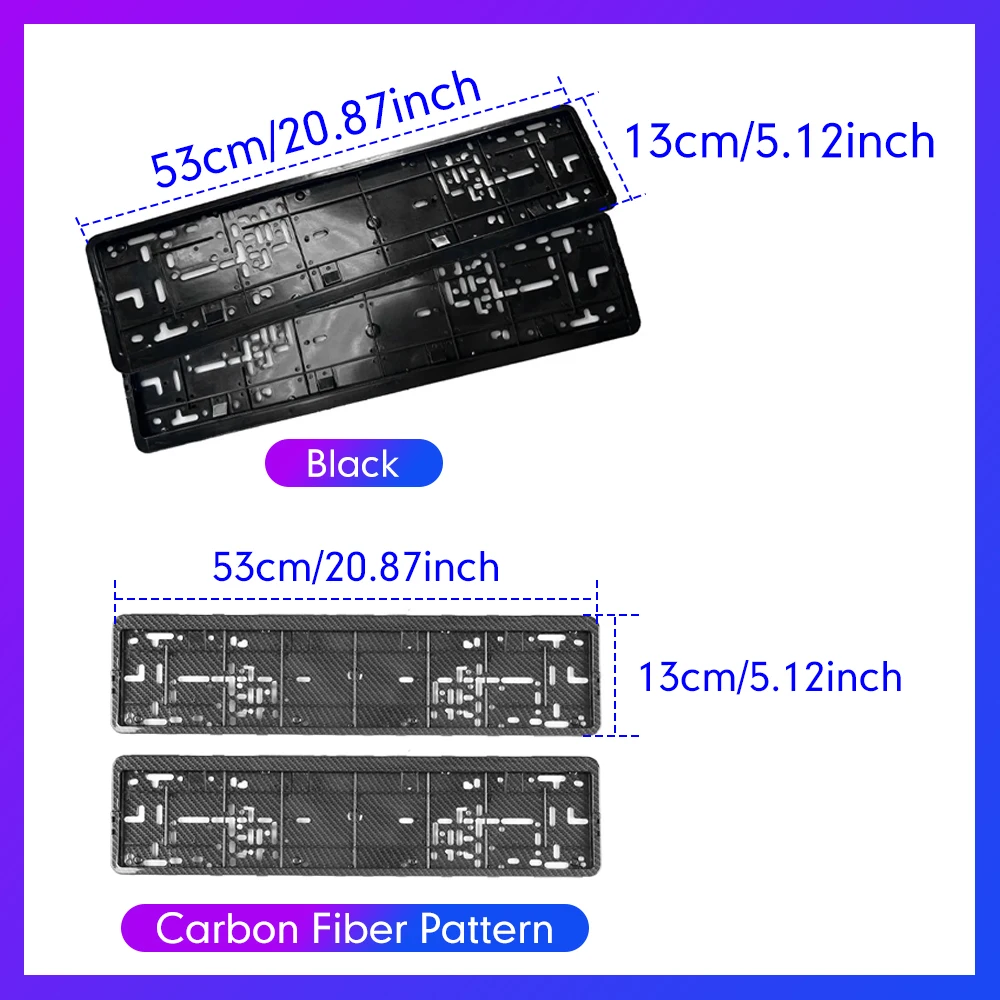 2PCs Carbon Style European License Plate Frame Auto Accessory Waterproof Holder Mounting License Plate license plate holder