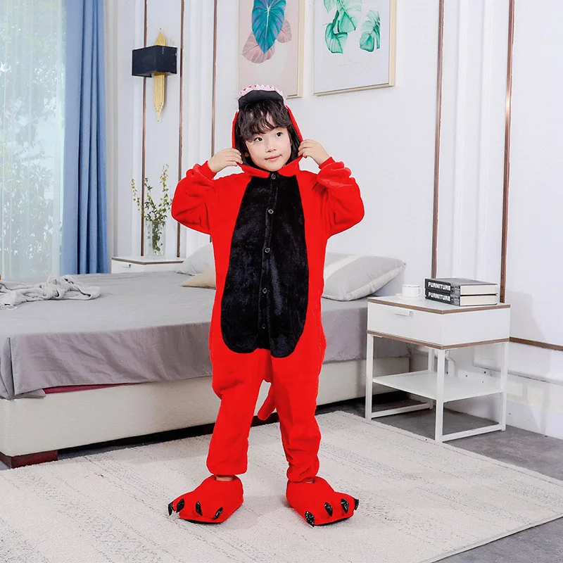 Kigurumi Tier Pyjamas Unisex Erwachsene Rot Dinosaurier Cartoon Onesies Pyjamas Halloween Weihnachten Familie Party Homewear Kostüme – Detail 5