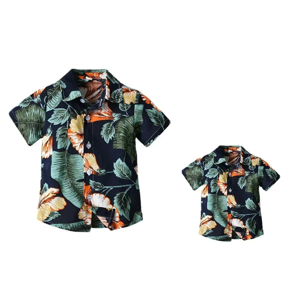 Seaside Holiday Dad-son Matching Summer Shirt Beach Style Short-sleeved Flower Shirt Family Matching Shirts Dad and Son Shirts 5