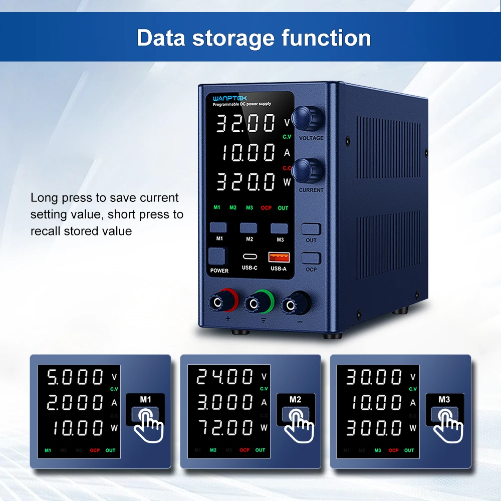 Wanptek 30V 5A 10A 60V 5A 120V 3A Lab DC Power Supply Adjustable Digit Display Memory Function Power Supplies Voltage Regulator