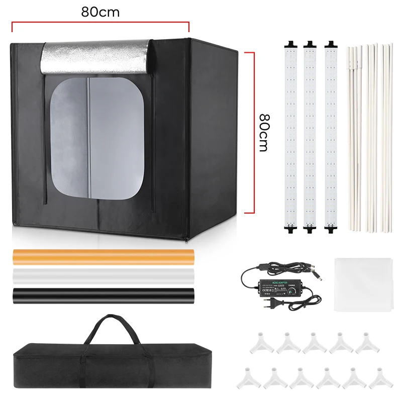 Light Photo Box Photography 31"X31" With 3 Led Lights And 3 Colors Backdrops Softbox Lights Dimmable Light Box For Shooting Tent