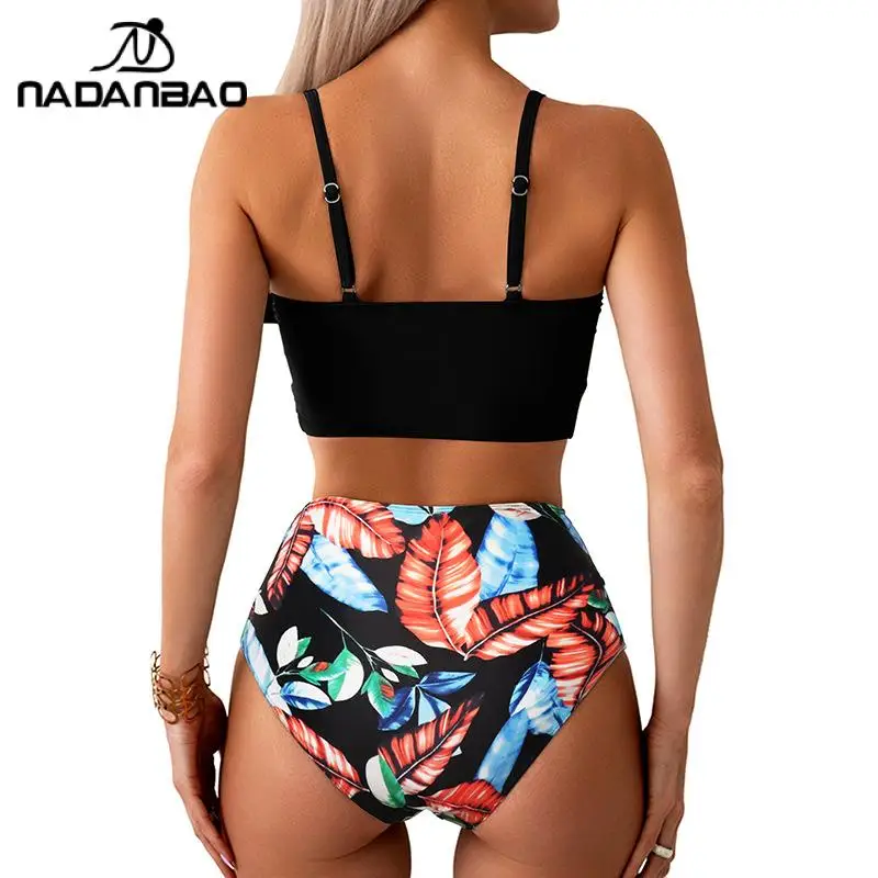 Nadanbao Fashion Swimsuit Woman Swimwear High Waist Two-Piece Bikini Summer Bathing Suit Sexy Backless Beach Party Bodysuit
