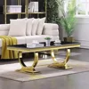 Gold Coffee Table for Living Room,Luxury Coffee Table 48" Black Rectangle Living Room Table with Gorgeous Gold Double U-Base 1