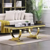 Gold Coffee Table for Living Room,Luxury Coffee Table 48" Black Rectangle Living Room Table with Gorgeous Gold Double U-Base 1