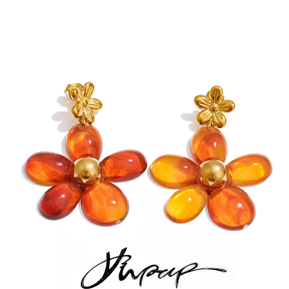 Yhpup Resin Flower Drop Dangle Earrings for Women
