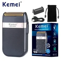 Kemei KM-2024 Electric Beard Shaver Professional Beard Trimmer Mini Face Razors for Shaving Men Leather Covering IPX4 Waterproof 1