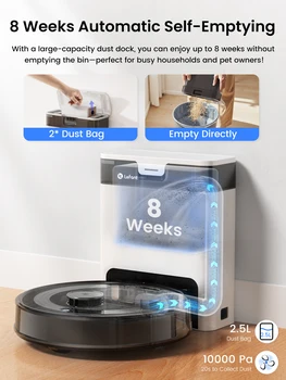 Lefant Robot Vacuum Cleaner with Automatic Emptying M2S Pro,10000Pa, 240 Minutes, Laser Navigation DTOF, Ideal for Pet Hair 3