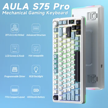 AULA S75pro Wireless Keyboard Tri-mode RGB Gaming Keyboard Hot Swap PBT Keycaps with Macro Software 1