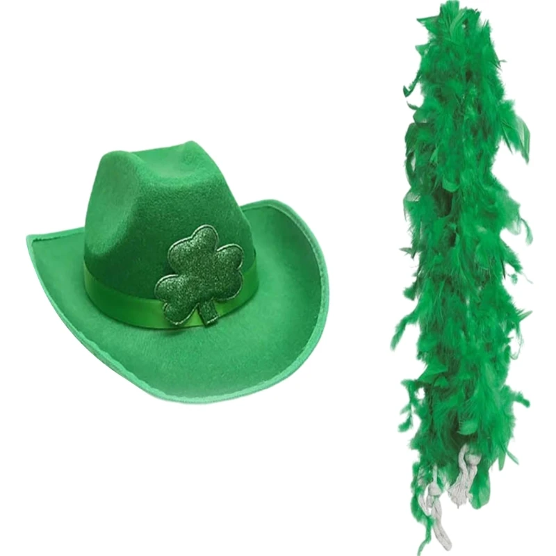 

StPatrick Day Celebration Green Hat Festival Themed Party Velvets Fedora Hat Shamrock Top Hat Scarf Irish Accessories