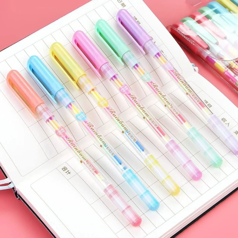 30 Pcs 6-in-1 Rainbow Pens Kawaii Candy 6 Colors Neutral Pen Colorful Magic Gel Pens for Class Notes, Doodling Drawing Sketching