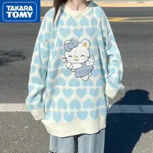 

TAKARA TOMY Preppy Love Hello Kitty Crew Neck Sweater Mid Length Knit Sweater Student Loose Top