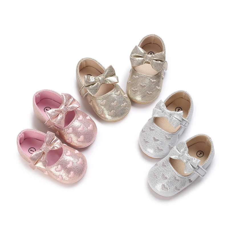 SUNSIOM 0-18M Infant Baby Girls Princess Shoes Heart Jacquard Bowknot Non-Slip Wedding Shoes Baby Adorable Crib Shoes