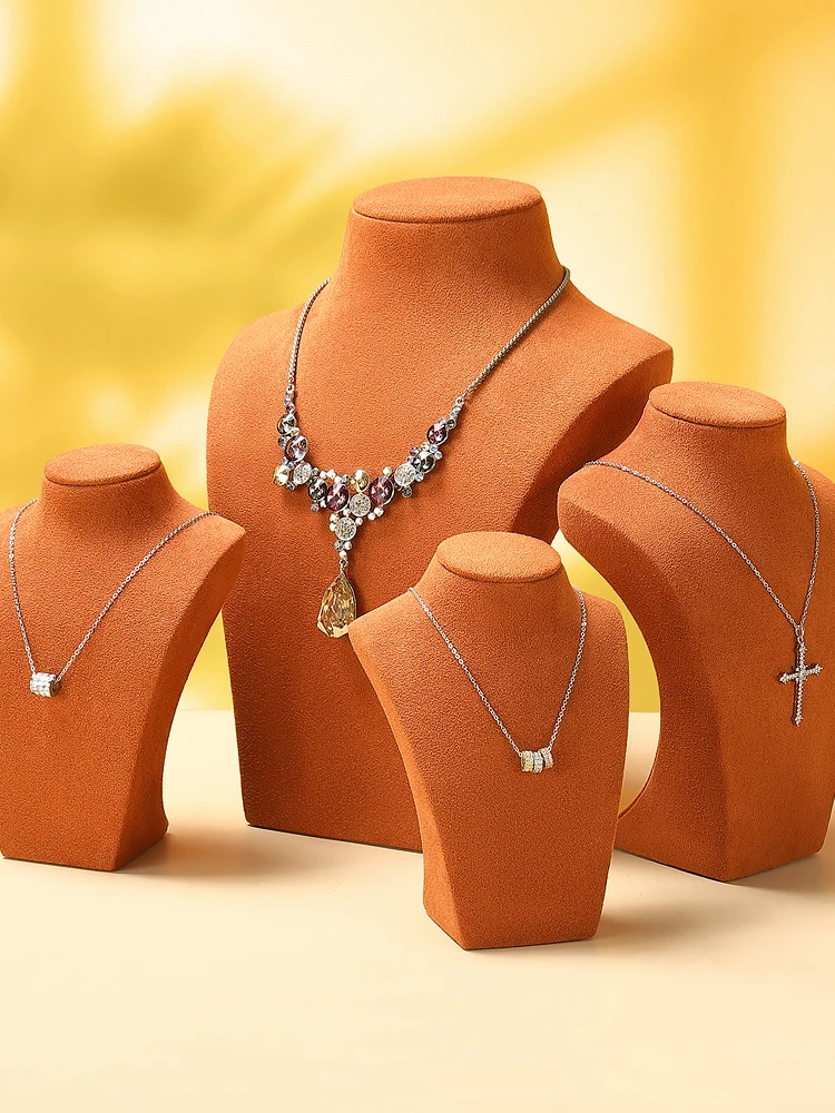 Orange microfiber necklace display stand, portrait neck model, jewelry display window props