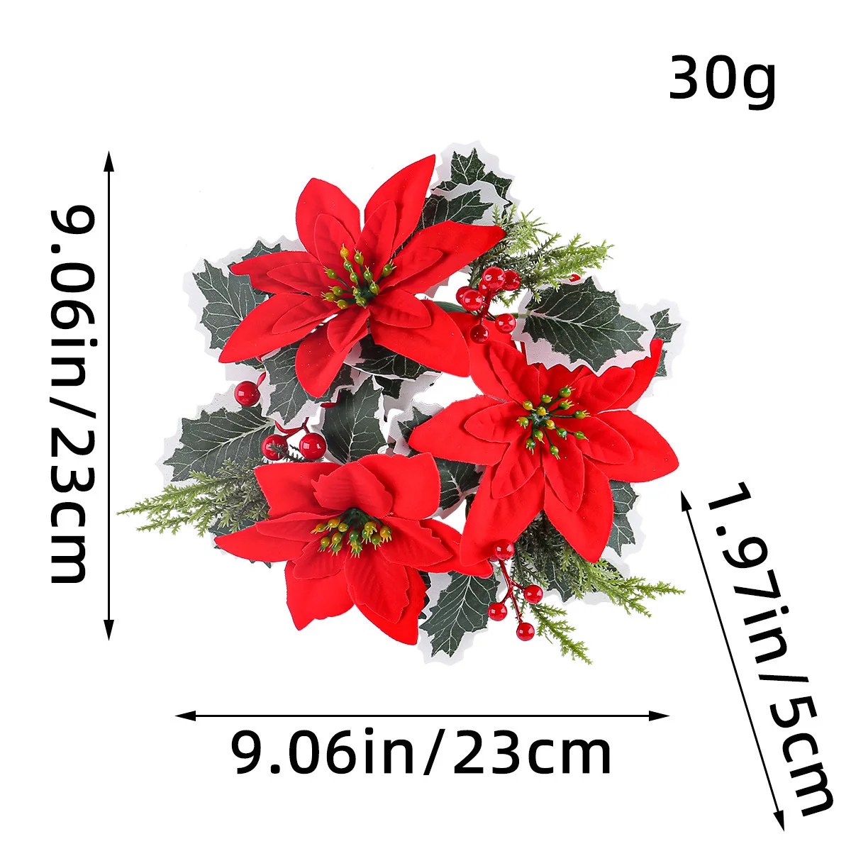 Christmas Candlestick Wreath Artificial Red Gold Poinsettia Flowers Garland Candle Ring Christmas Party Table Decor Navidad Noel