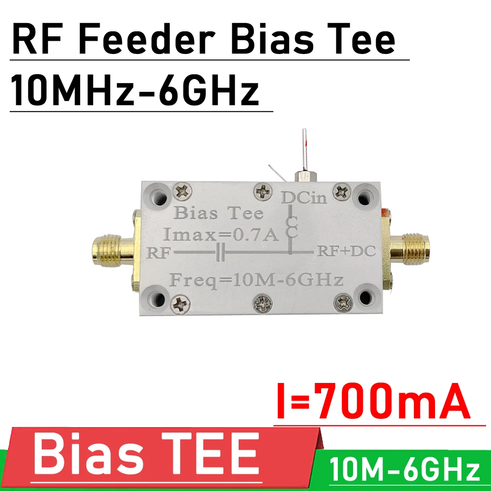 

10M-6GHz Bias Tee RF Feeder DC blocker Coaxial feed I=700mA FOR HAM radio RF Broadband Amplifier Laser drive GPS Antenna Power