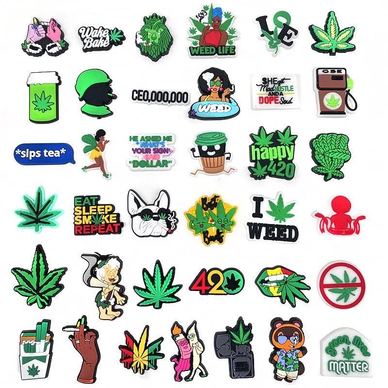 

37Pcs/set Cartoon Weed Men Women Leaf Icons PVC Garden Shoe Charms Shoes Decorations Diy Accessories Adult Gift