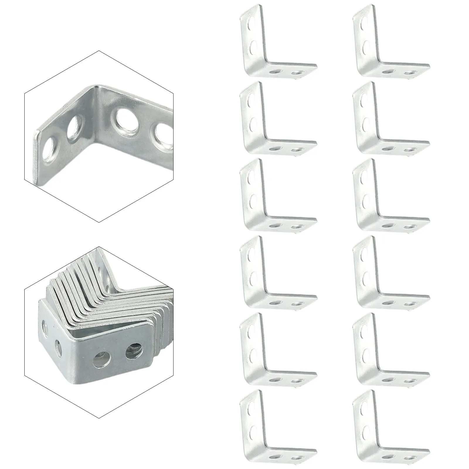 Description Picture 3 of item12pcs L-Shaped Brackets Metal Corner Braces Drawer Shelf Wall Bracket Fixing Right Angle Corners Brace Furniture Hardware
