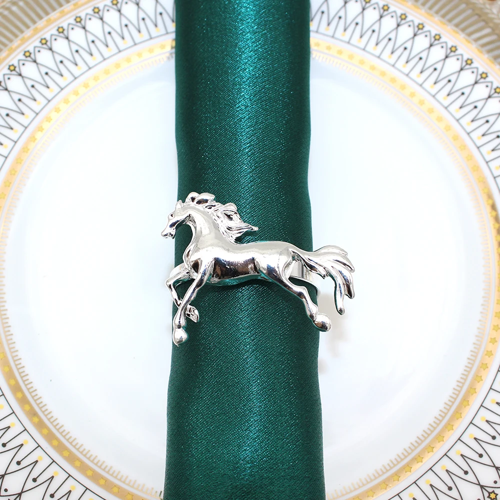 4Pcs Silver Napkin Rings Alloy Horse Metal Napkin Ring Holders Birthday Party Victory Banquet Table Decor Accessories HWM31