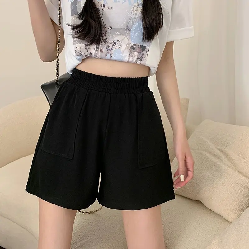 Elastic Waisted Suit Pants with A Luxurious Sense of Drape for Women's 2024 New Summer High Waisted Loose Outer Wide Leg Shorts